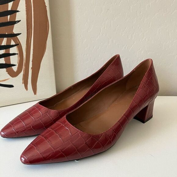 Aquatalia Pasha Croc Embossed Pointed Toe Pump Red Size 12 - Picture 3 of 9
